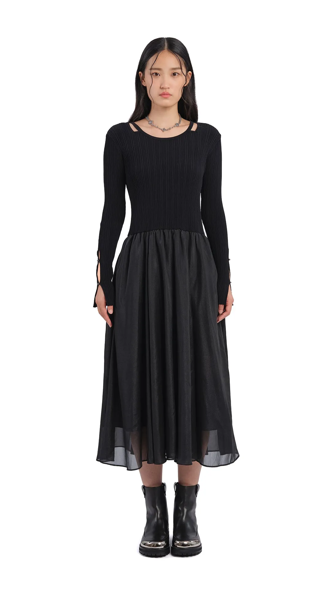 Cut-Out 2 In 1 Knit Dress NonRestrictive Movement