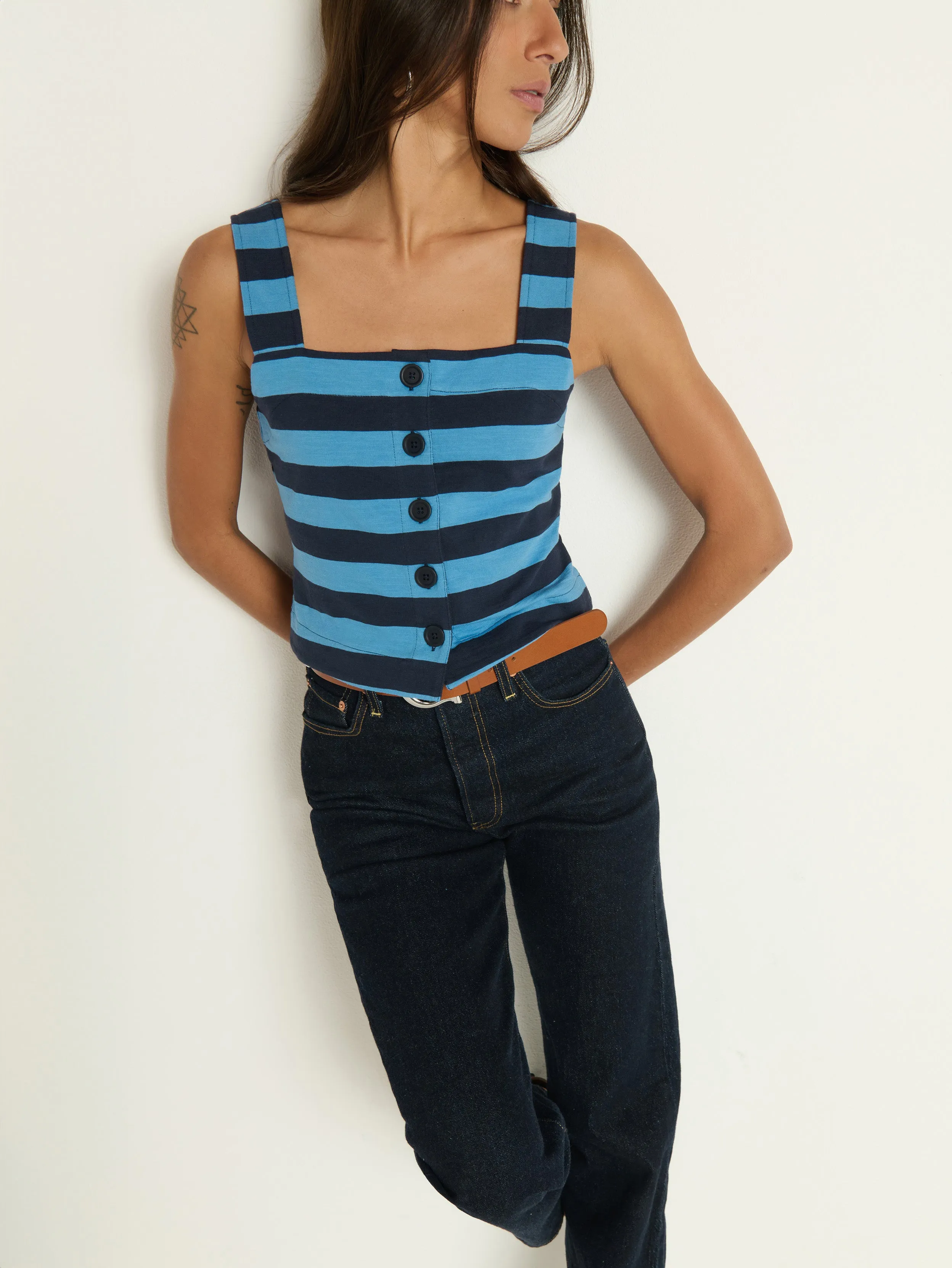 Adjustable Hem World Tone Joni Stripe Tank