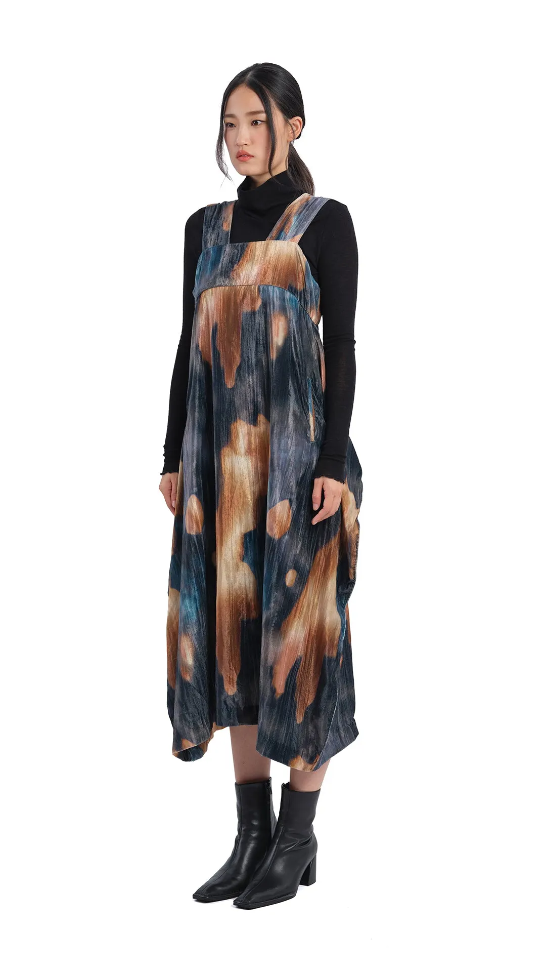 AllSeasonWear Global Edge Watercolour Graphic Velour Printed Dress