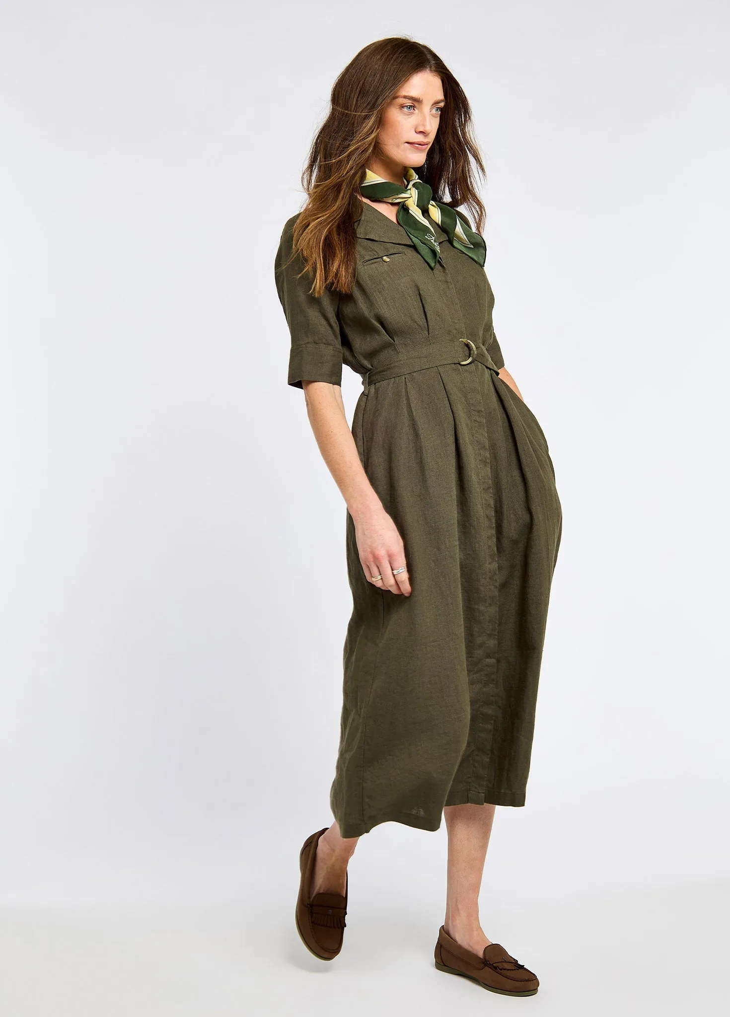 Gaynor Women??s linen dress - Khaki Handmade Fit Glitter Fit