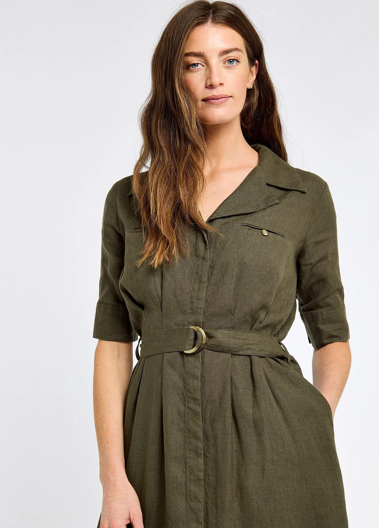 Brave Fit CompressionKnit Gaynor Women??s linen dress - Khaki