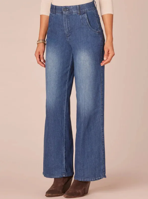 Democracy Ab Solution Skyrise Wide Leg Medium Wash Tulip Hem Jeans Drive Core NonRestrictiveFit