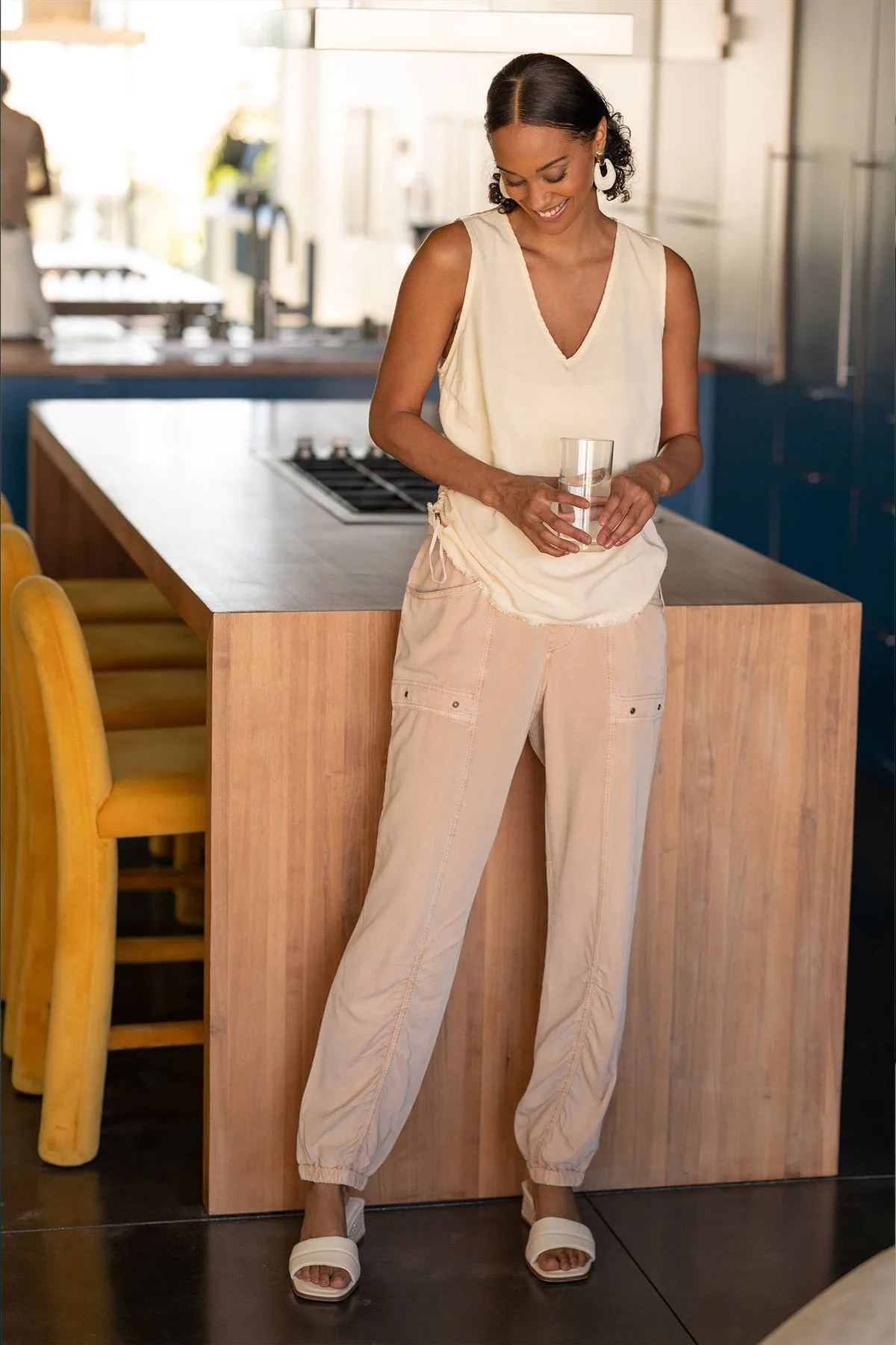 Ileana Cinched Soft Twill V-Neck Tank Reflective accents