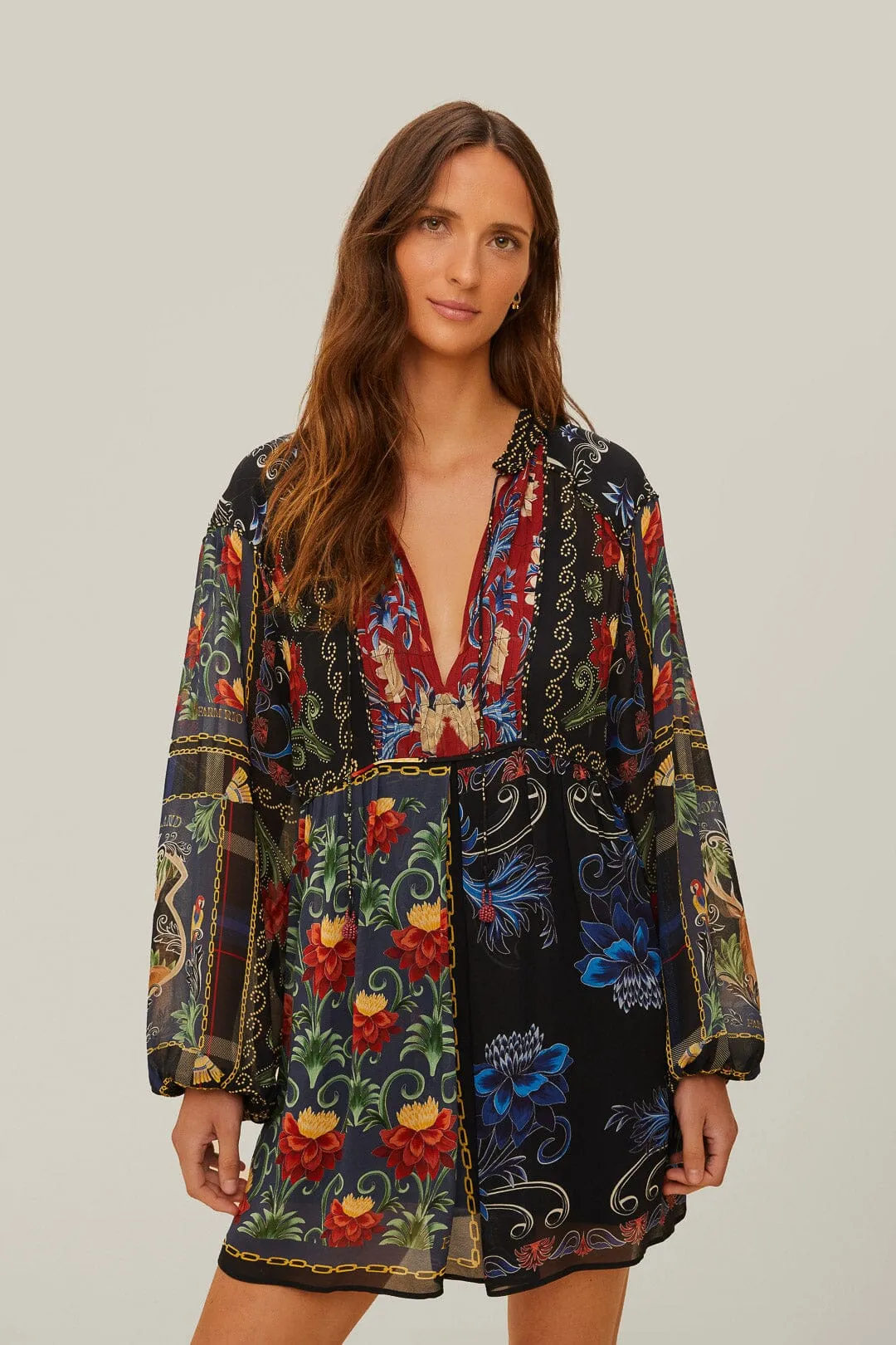 Heat Scene Stage Star Black Mixed Arabesque Scarves Long Sleeve Mini Dress