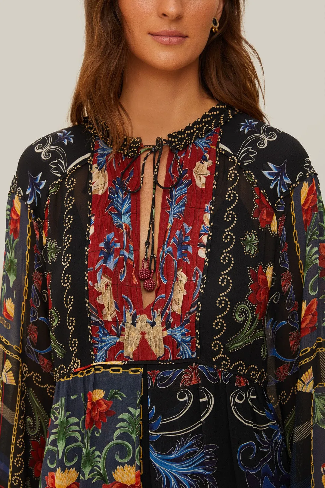 Black Mixed Arabesque Scarves Long Sleeve Mini Dress Urban Beat Playful youthful dress