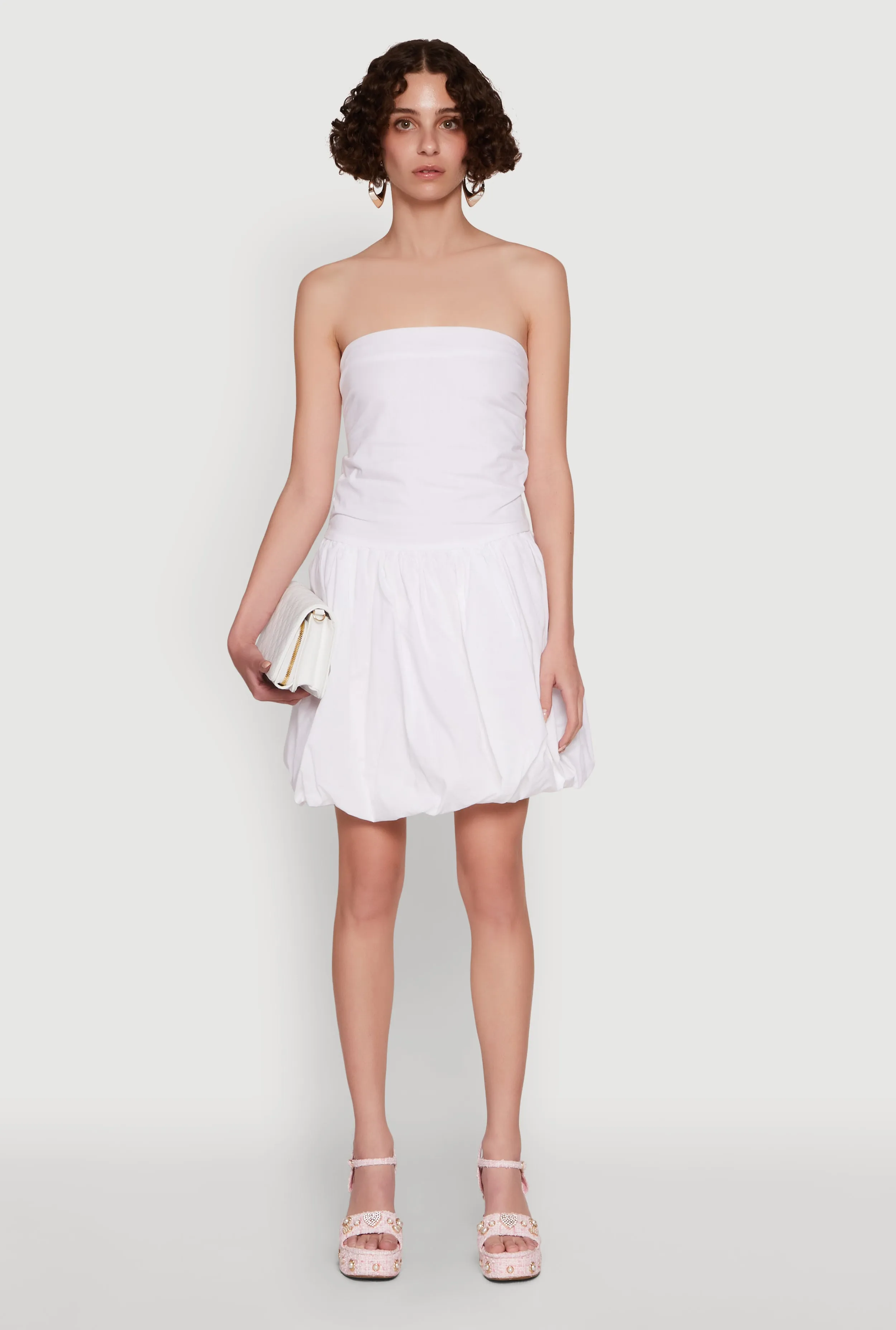 Shine Rush Chic Strapless Poplin Dress with Bubble Hem and Tie Back