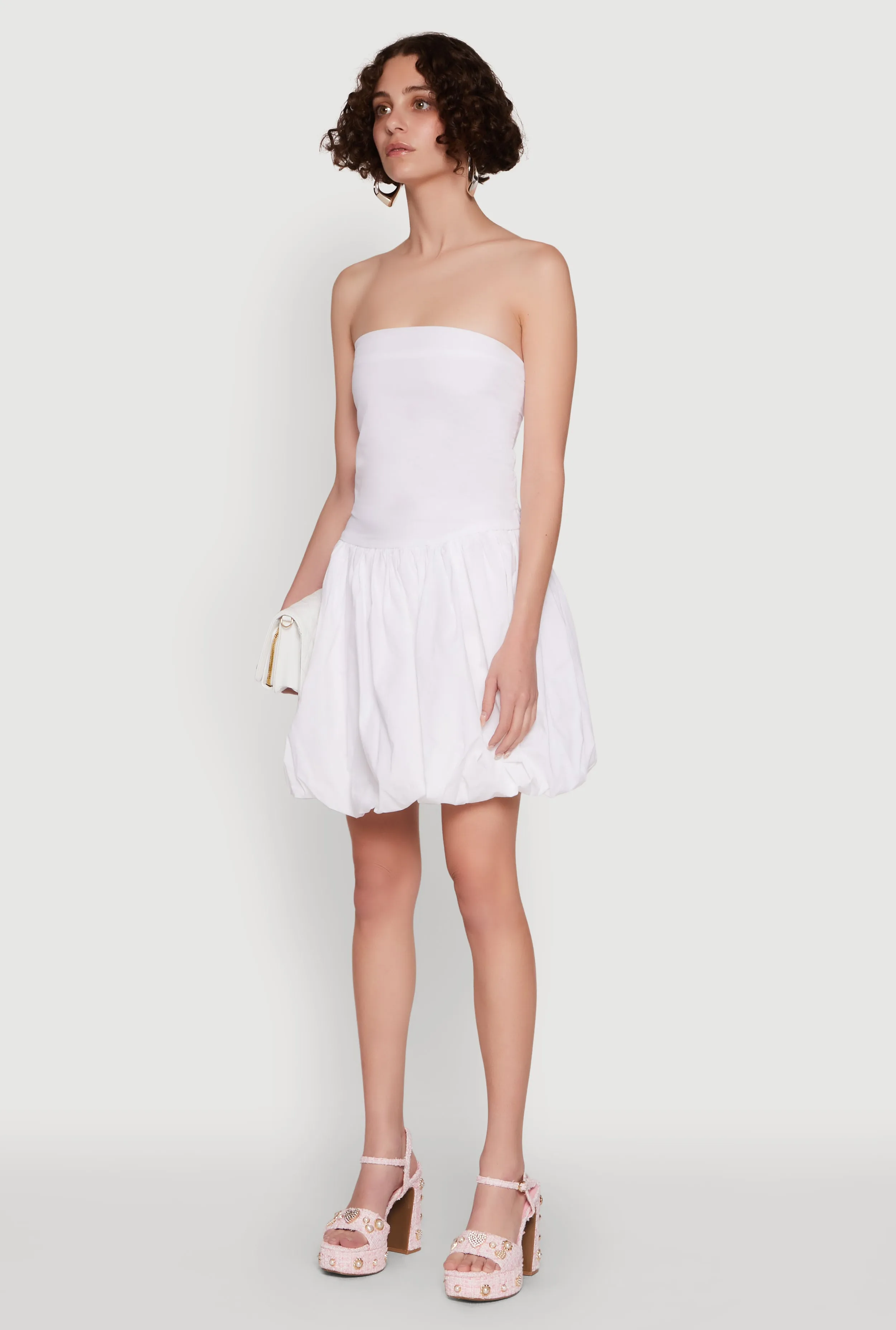 Street Style Tall Cut Chic Strapless Poplin Dress with Bubble Hem and Tie Back