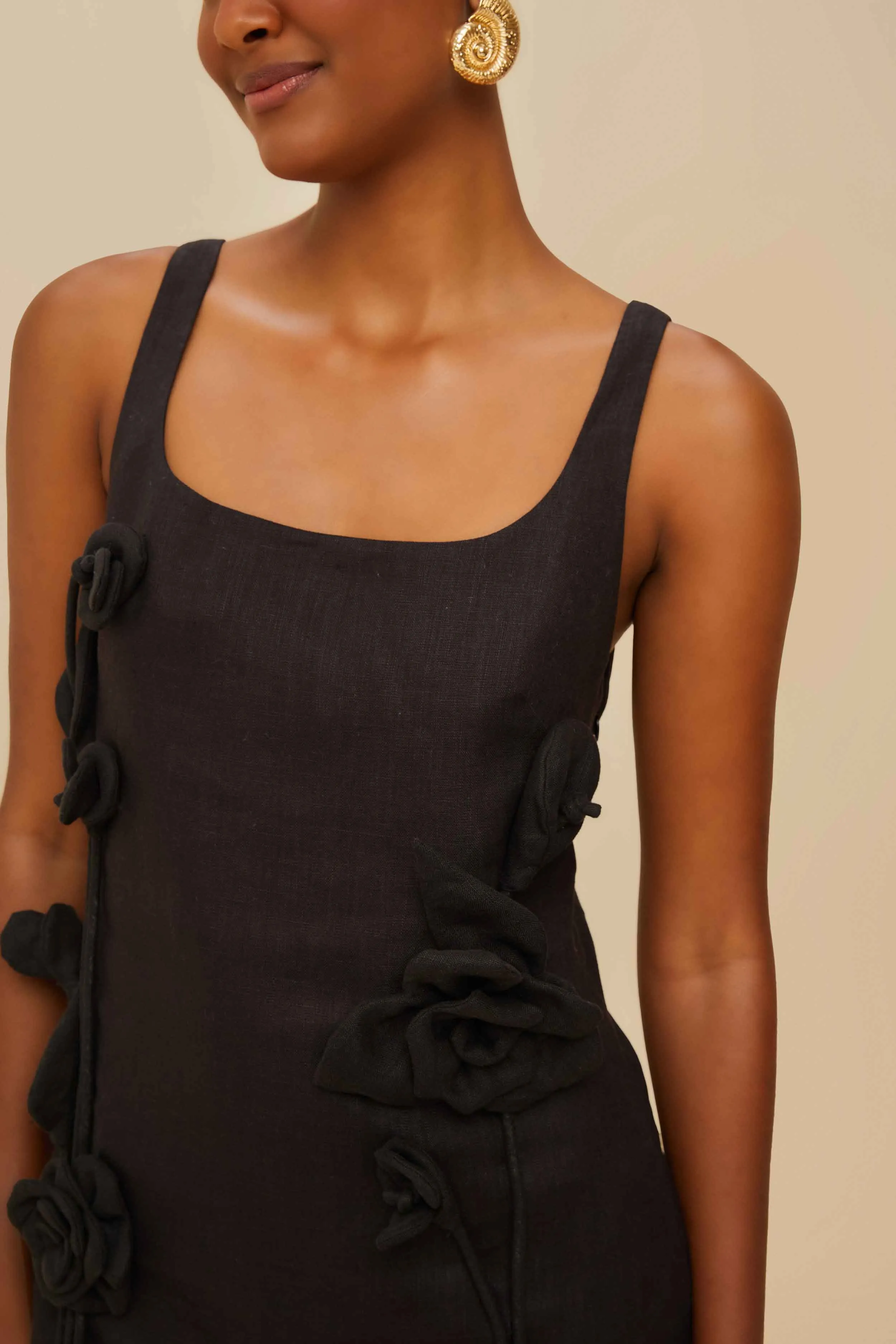 Black Sleeveless Euroflax? Premium Linen Mini Dress Layer Free