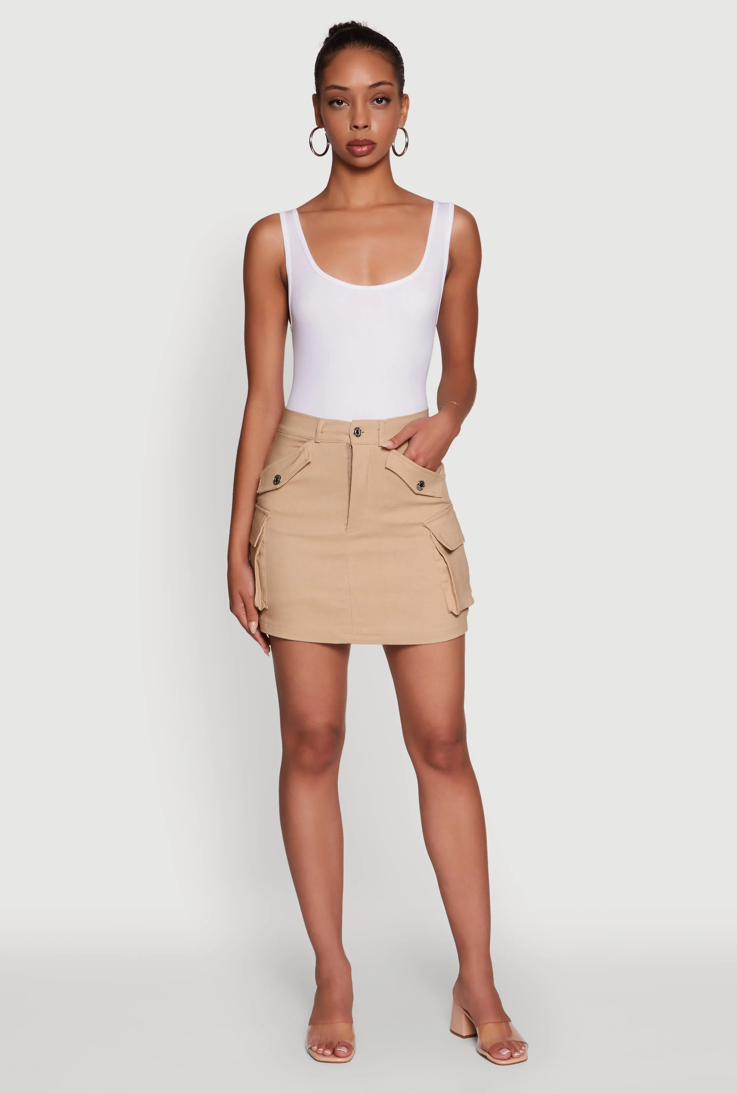 Trendy Flap Detail Cargo Pocket Skirt Anti Pilling Fabric