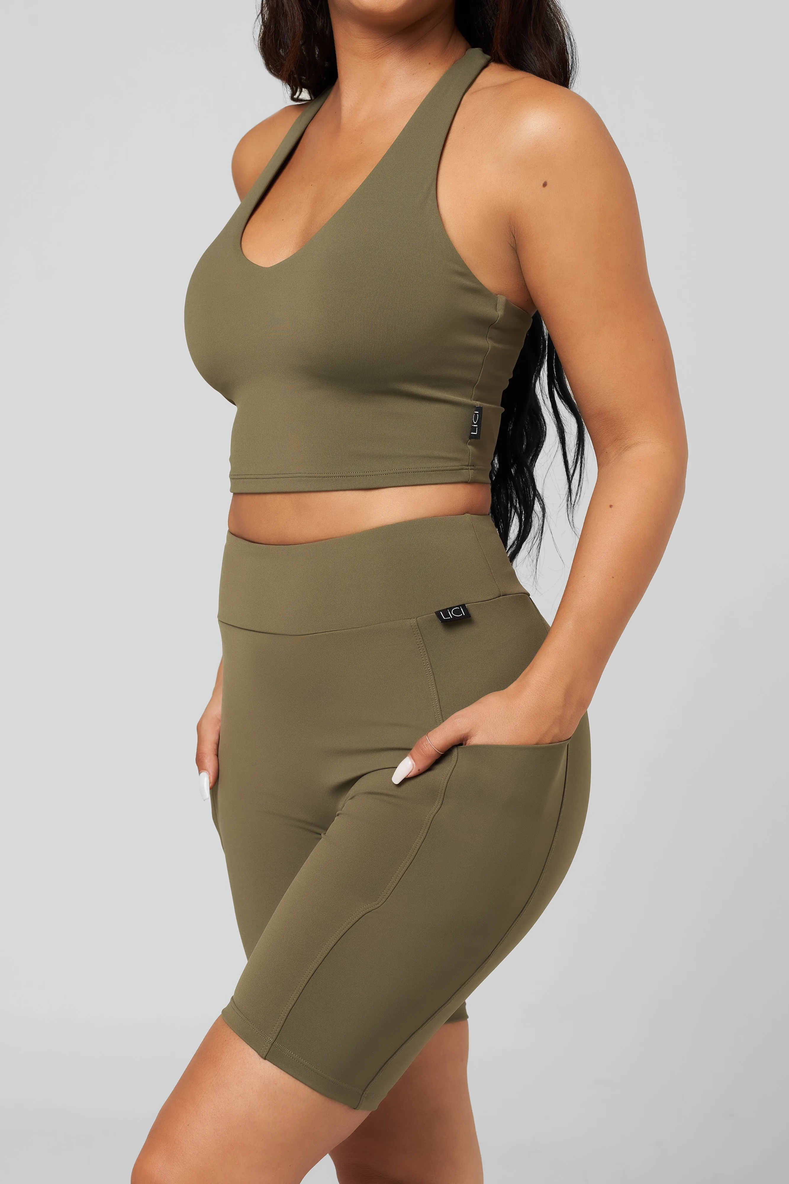 Reuse Mode SustainableYarnBlend Sage Built-In V-Tank Crop Top