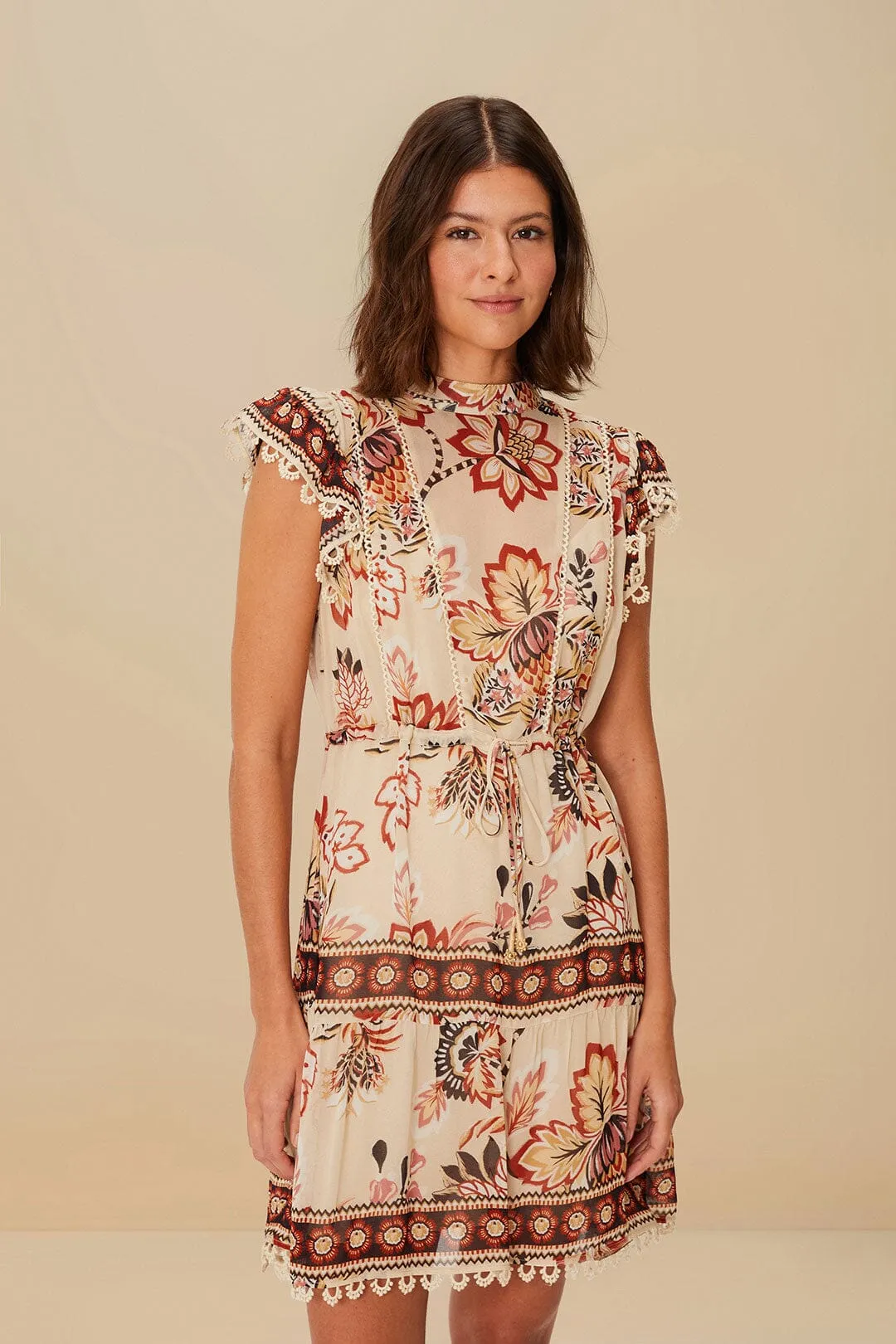 Sand Aura Floral Mini Dress Romantic mini dress Adjustable Ties