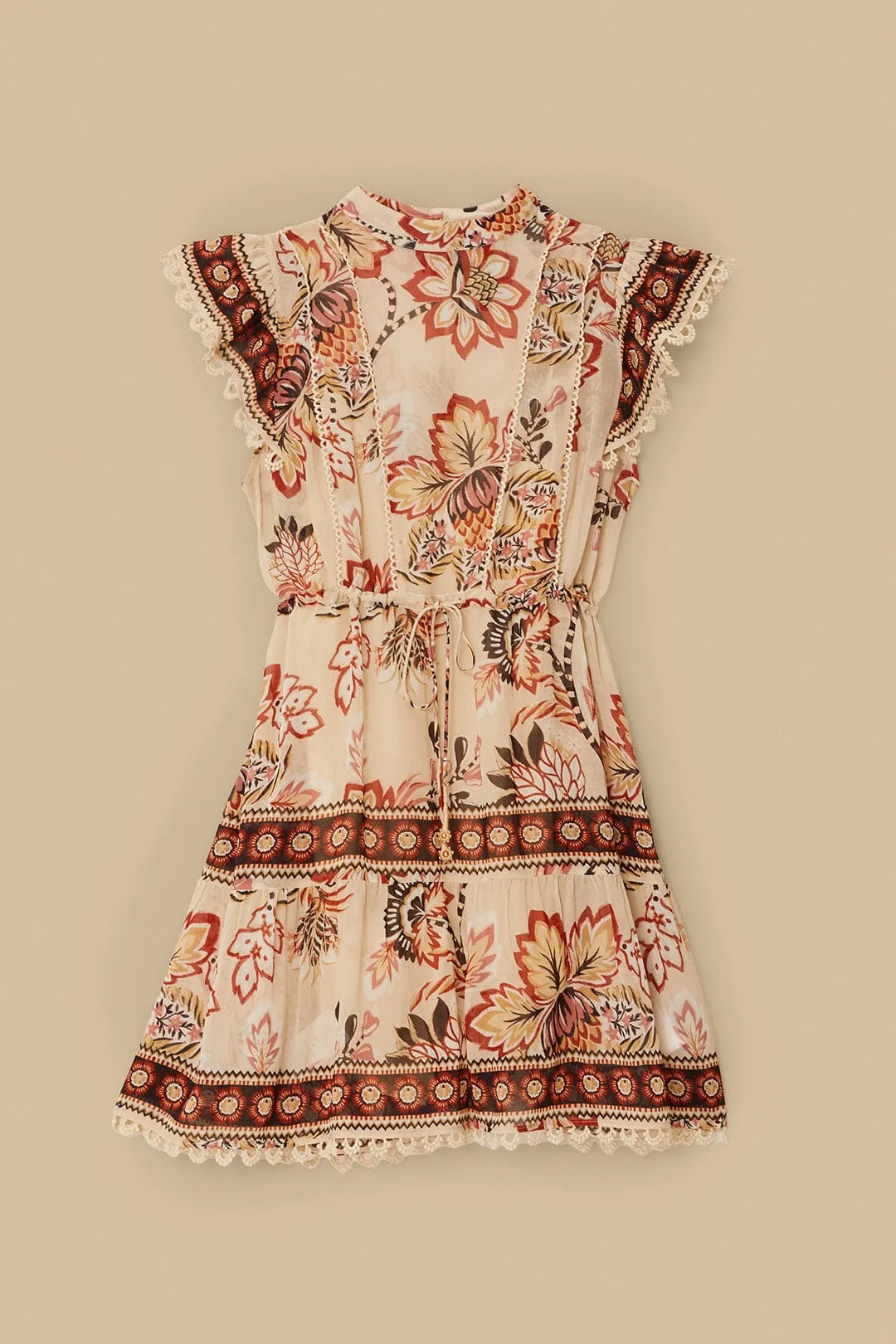Sand Aura Floral Mini Dress Casual Fashion Look