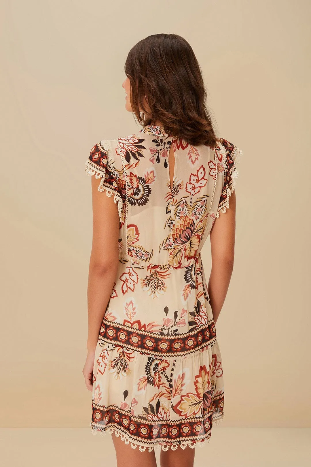 Antimicrobial Coating Sand Aura Floral Mini Dress