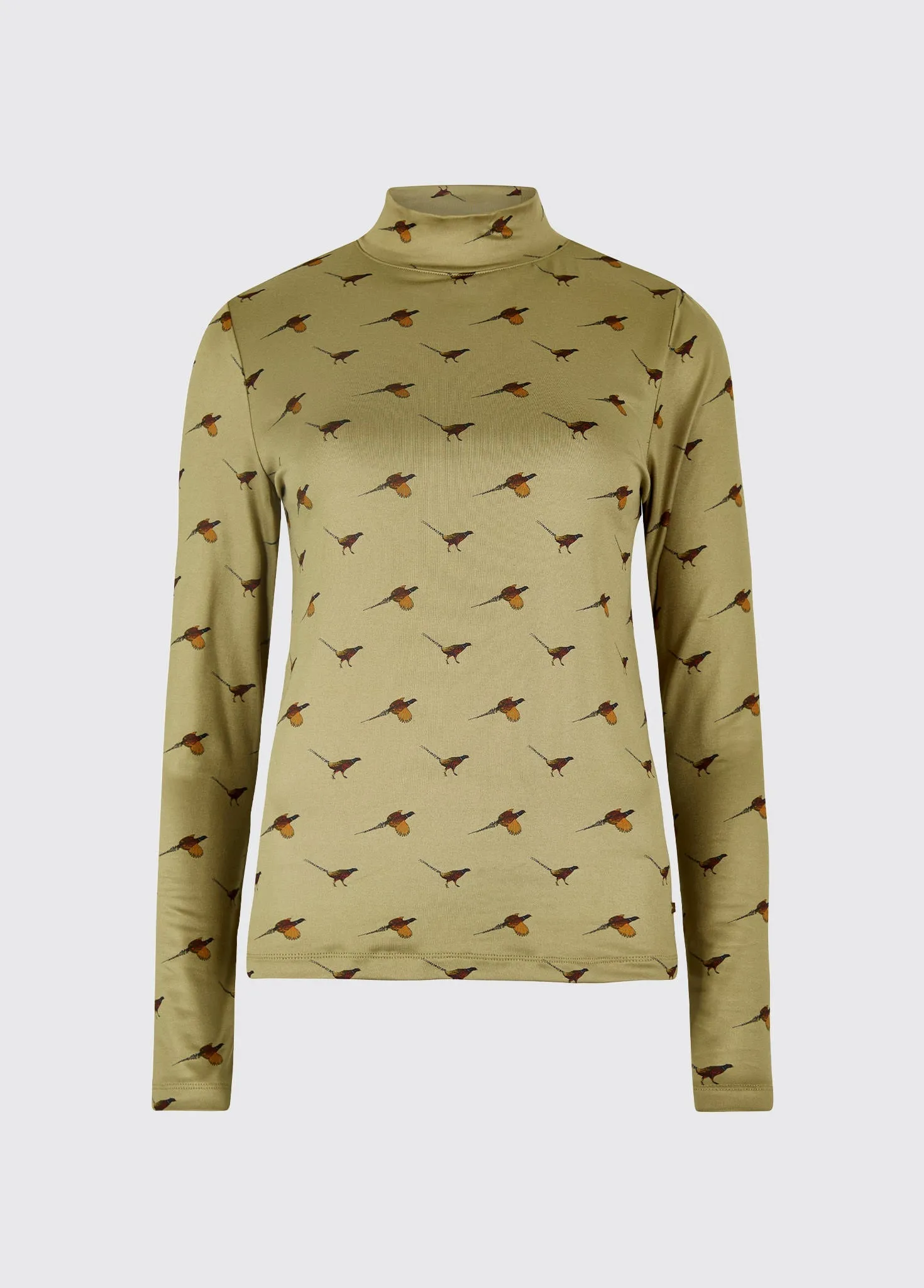 Reynolds Women's soft, printed mock neck top - Dusky Green Cool Nylon