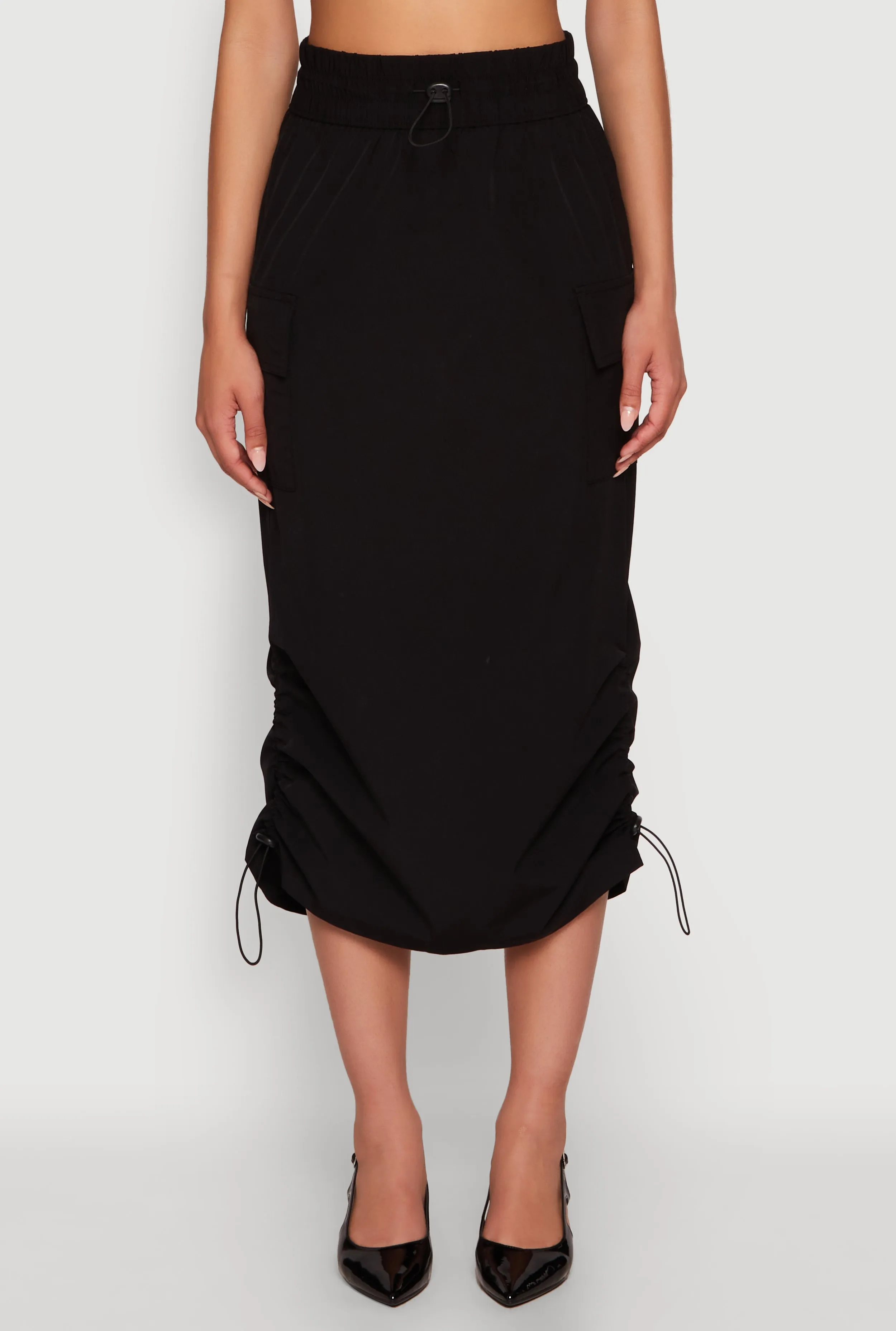 Toggle Drawstring Hem Midi Cargo Skirt Style Essential Clean Cut