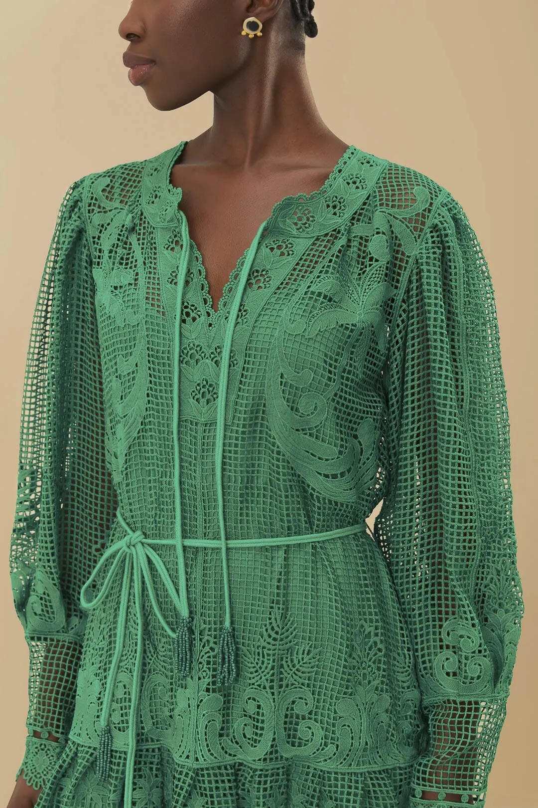 Green Tropical Flight Guipure Mini Dress Trendy Fashion