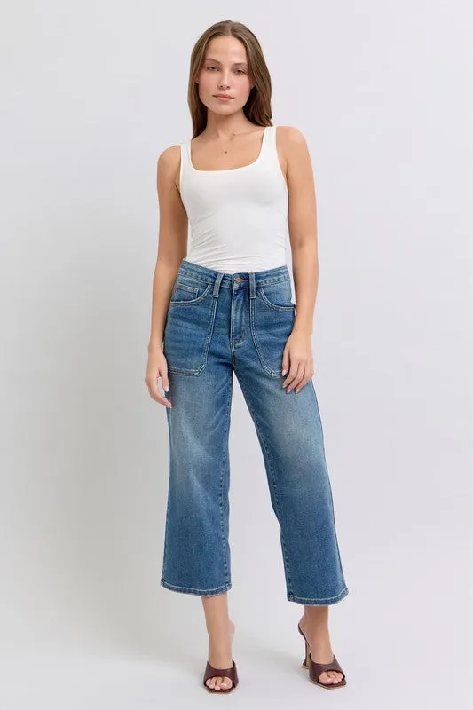 Judy Blue Utility Cropped Wide Leg Jean Magnetic Closure