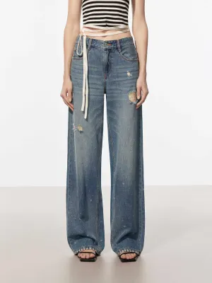 Printed Detail Straight Jeans Bold Traveler Gear