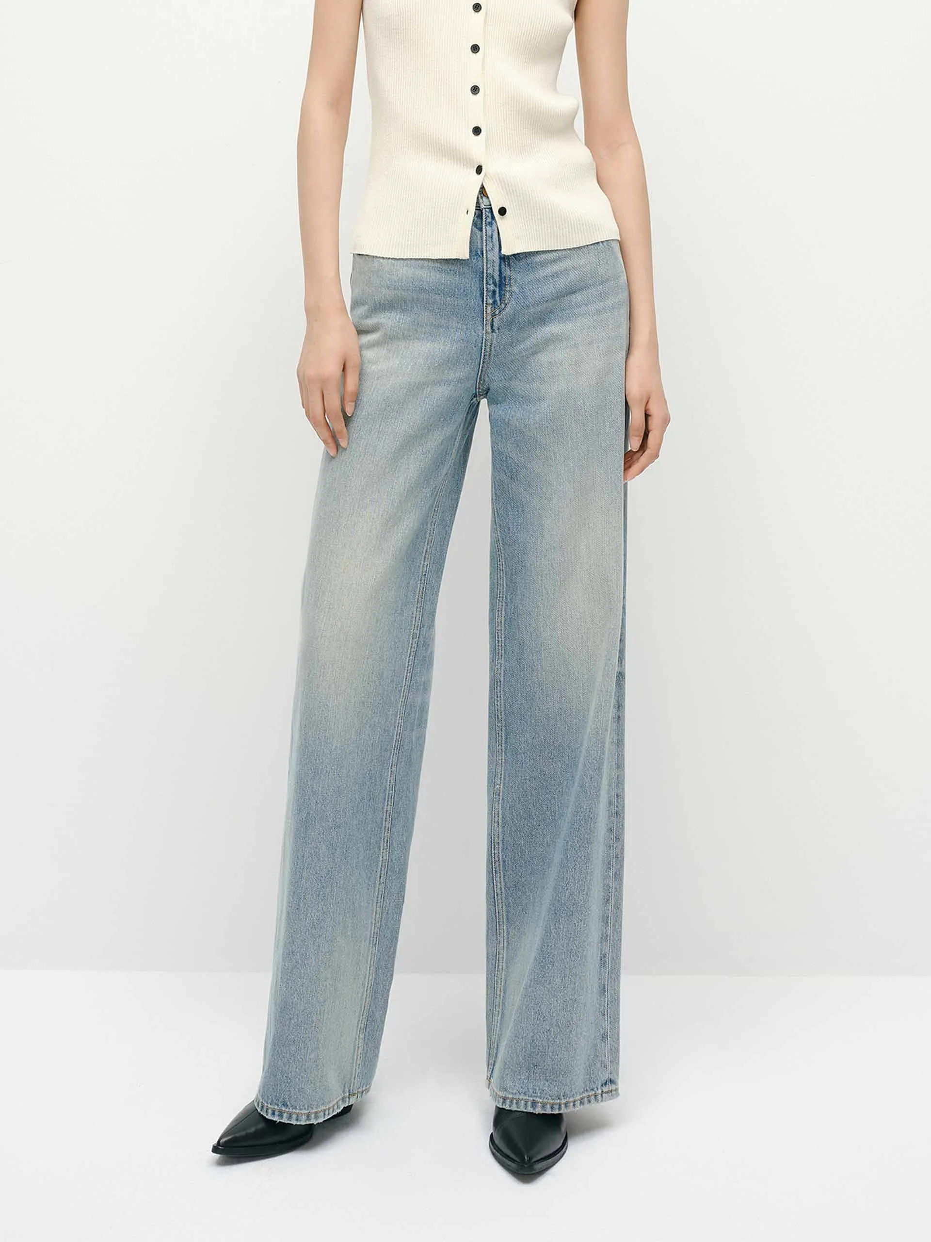 Straight Pure Cotton Jeans Bold Look Parent Style Calm Aesthetic
