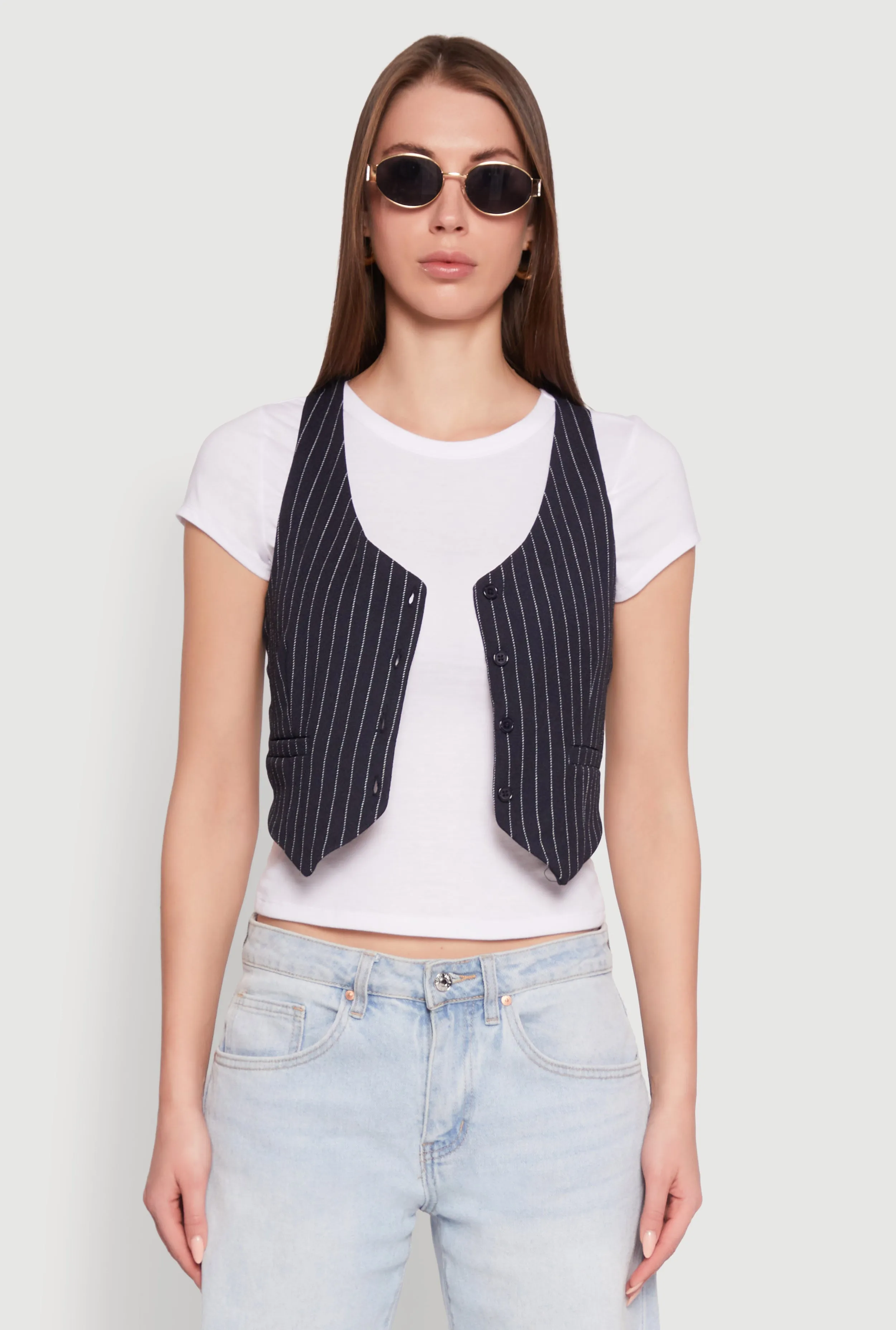 Timeless Comfort Wear Crew Neck Tee with Stylish Pinstripe Vest
