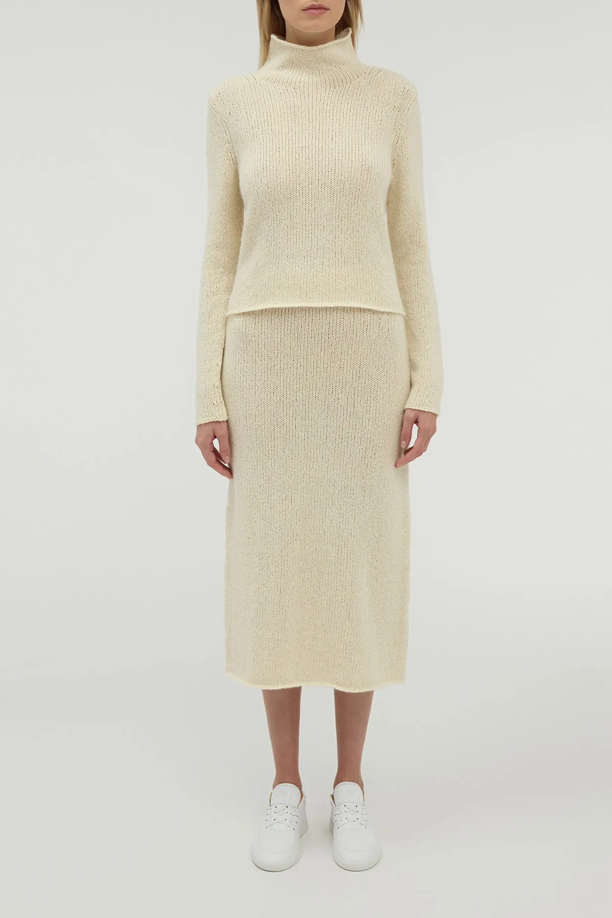 Dorcas Knit Midi Skirt in Ivory Cashmere Comfort Fit