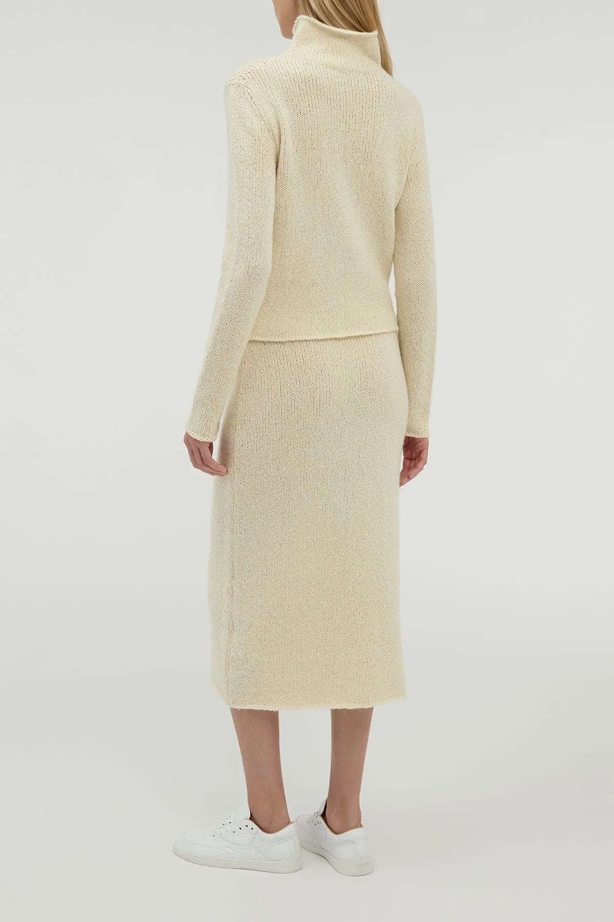 Dorcas Knit Midi Skirt in Ivory Cashmere Soft Finish
