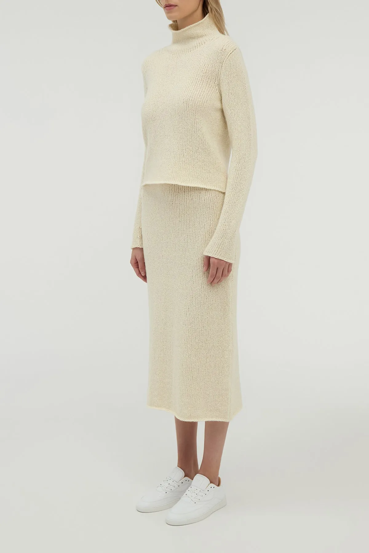 Dorcas Knit Midi Skirt in Ivory Cashmere Outfit Flow