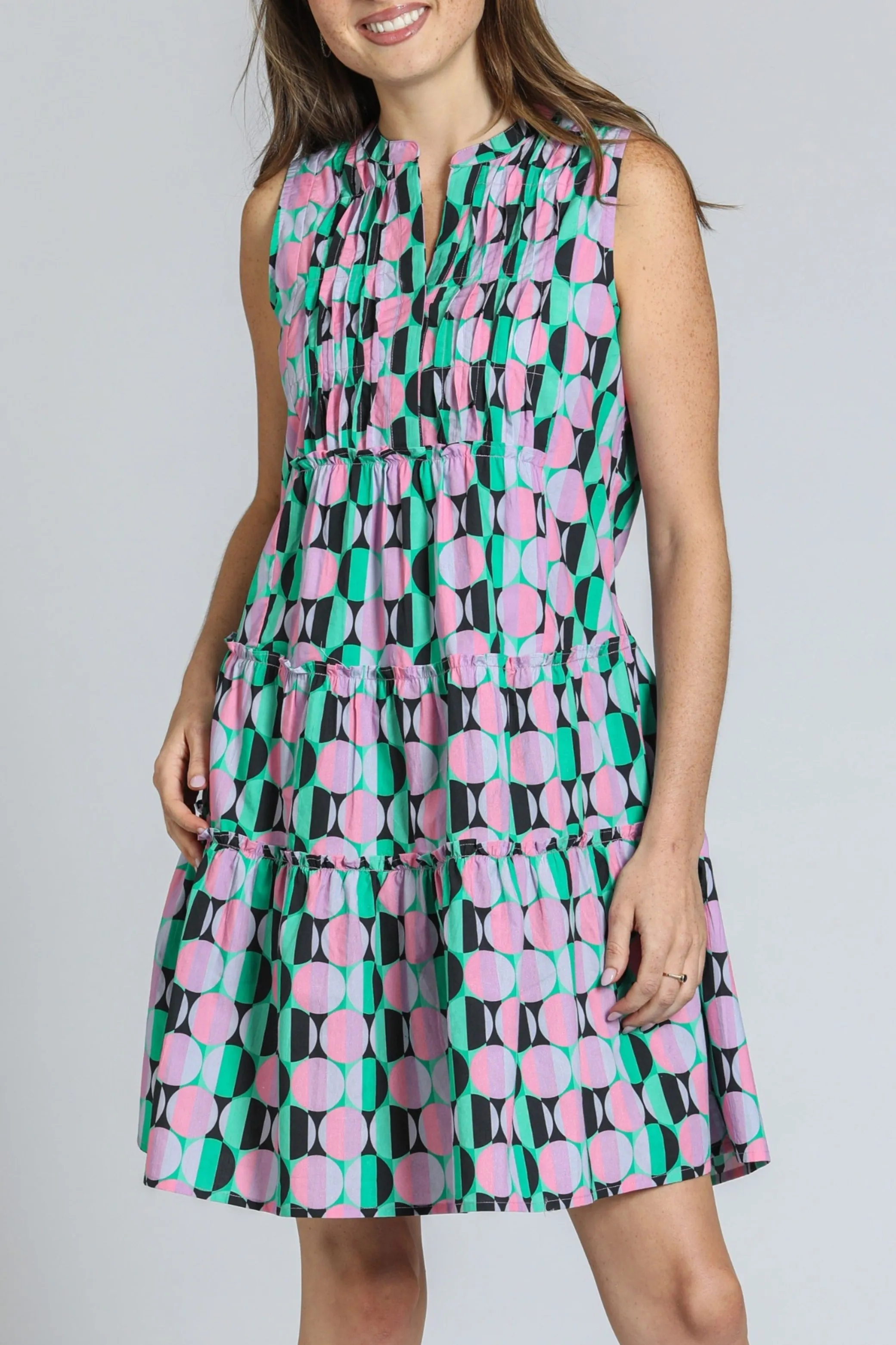 StaticFree Lining Polish Tone Sleeveless Dress With Pin-Tuck Detailing
