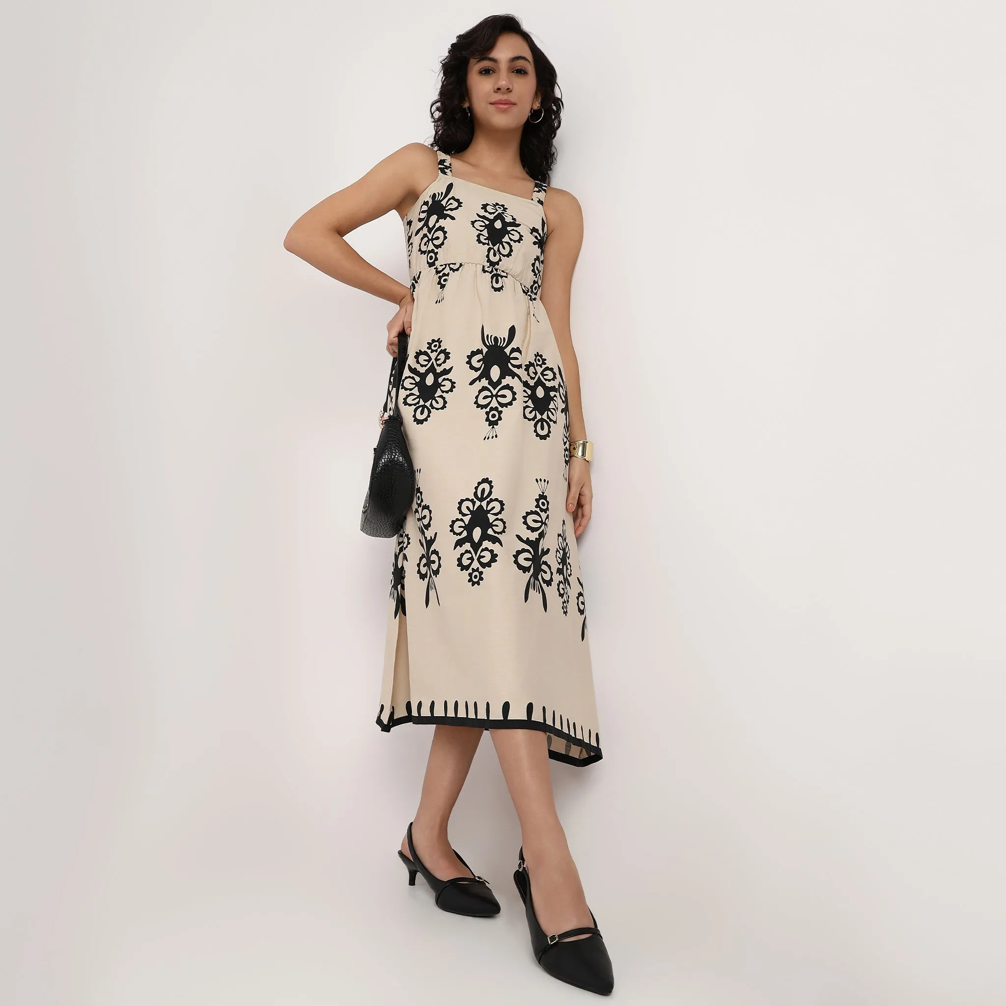 Woven Strapy Flared Cotton Dress Peace Glow