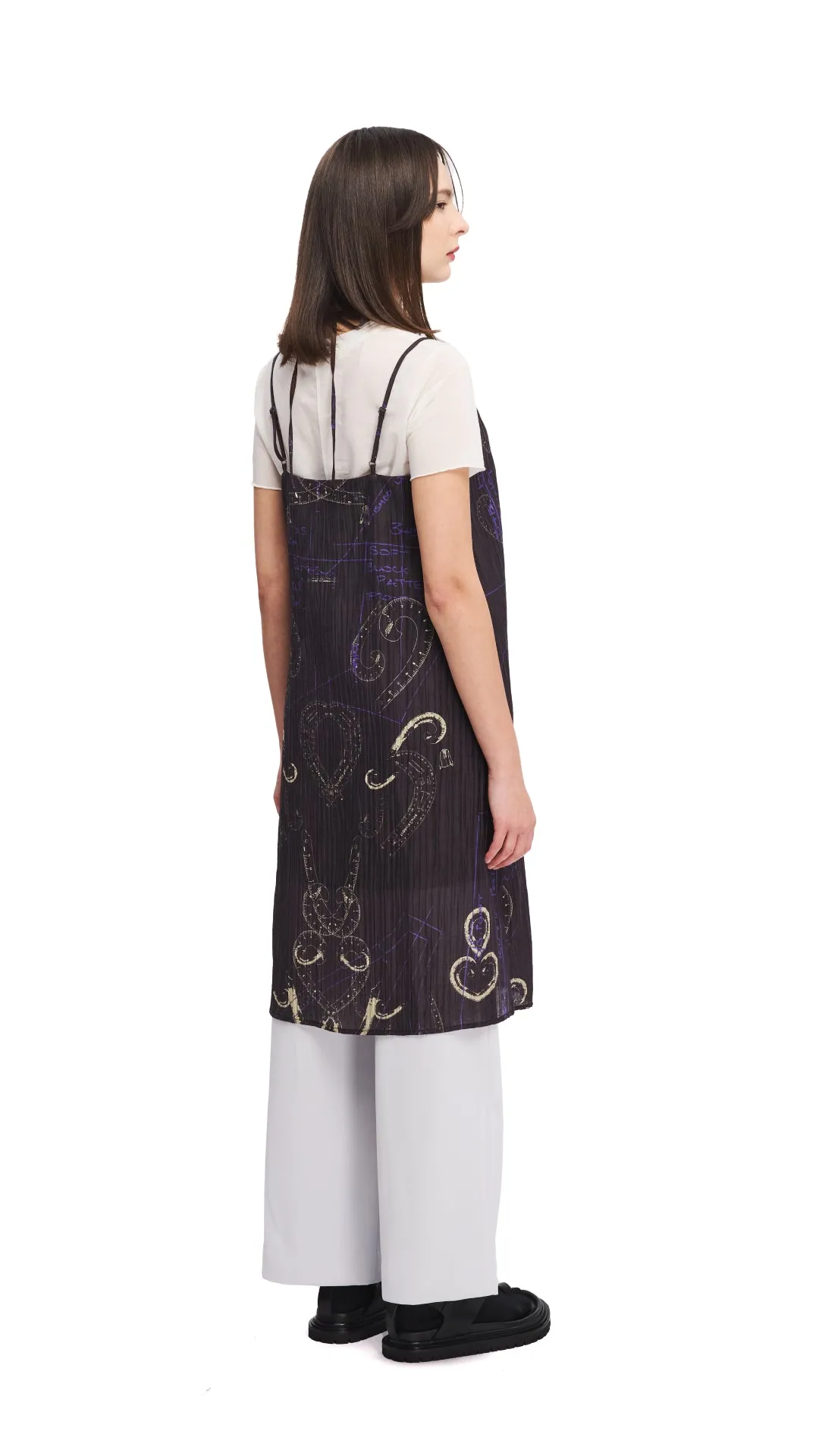 Spanish Glow WrinkleFree Fabric French Curve Ruler Placement Print Slip Dress