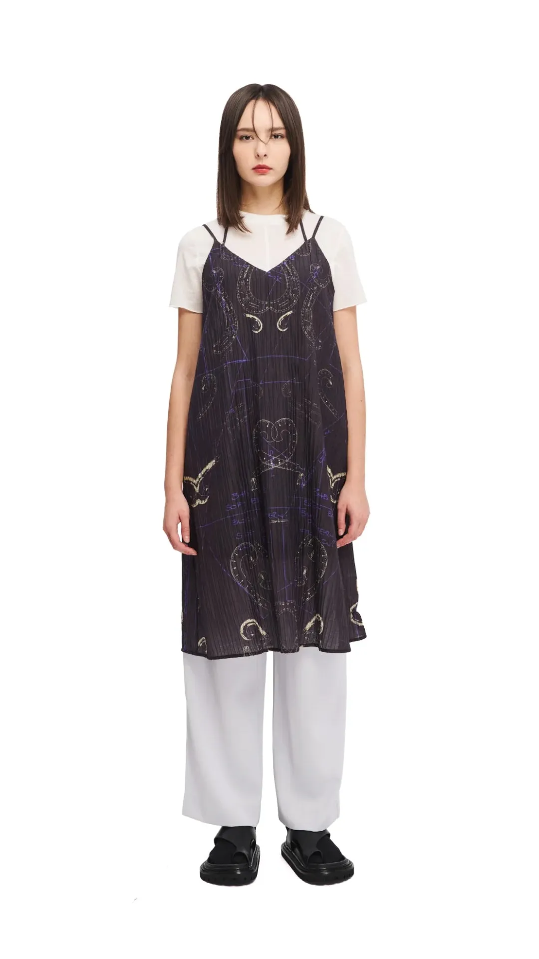 FlexFitTechnology MultiFunctional Pockets French Curve Ruler Placement Print Slip Dress