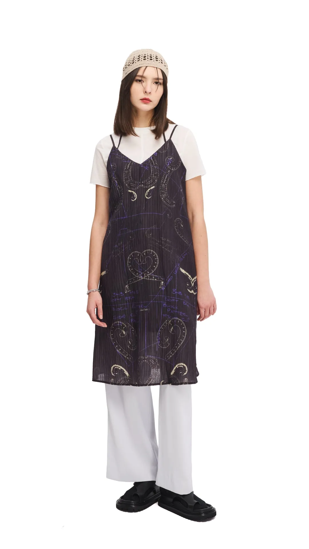 French Curve Ruler Placement Print Slip Dress NoSlip Hem