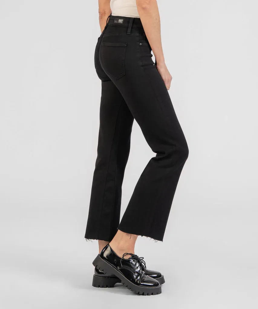 KUT Kelsey Mid Rise Raw Hem Ankle Flare Black Jeans Seamless construction Clear Mind