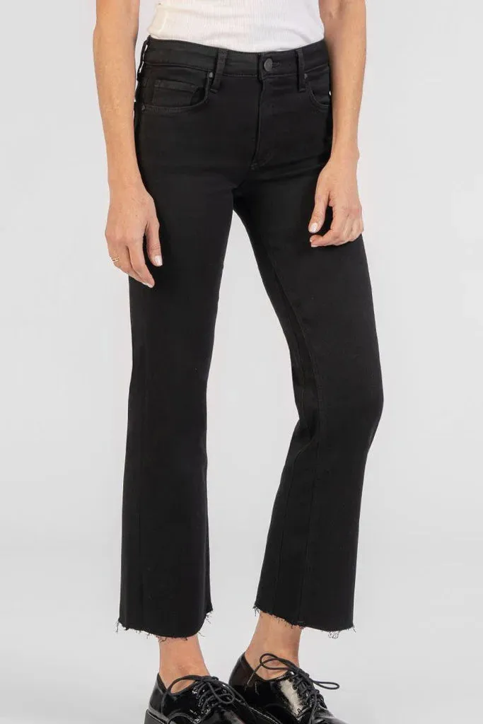 KUT Kelsey Mid Rise Raw Hem Ankle Flare Black Jeans Dance Light NonSlipTrims