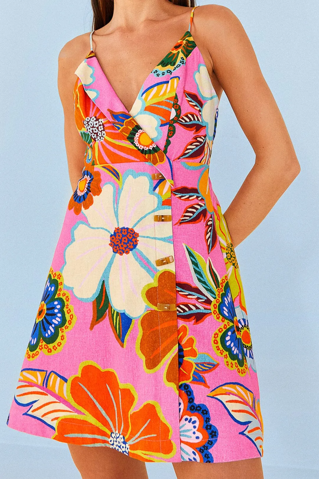 Pink Full Garden Mini Dress Y2K Feel Stretch Fabric