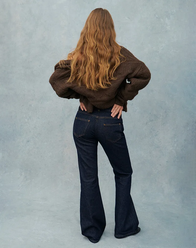 Free Shape Linen Soul Rigid Low Rise Flare Jeans In Indigo