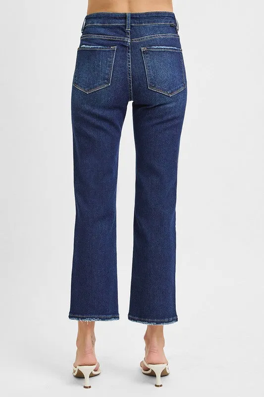 Carry Ease Risen Dark Wash Cropped Straight Jeans