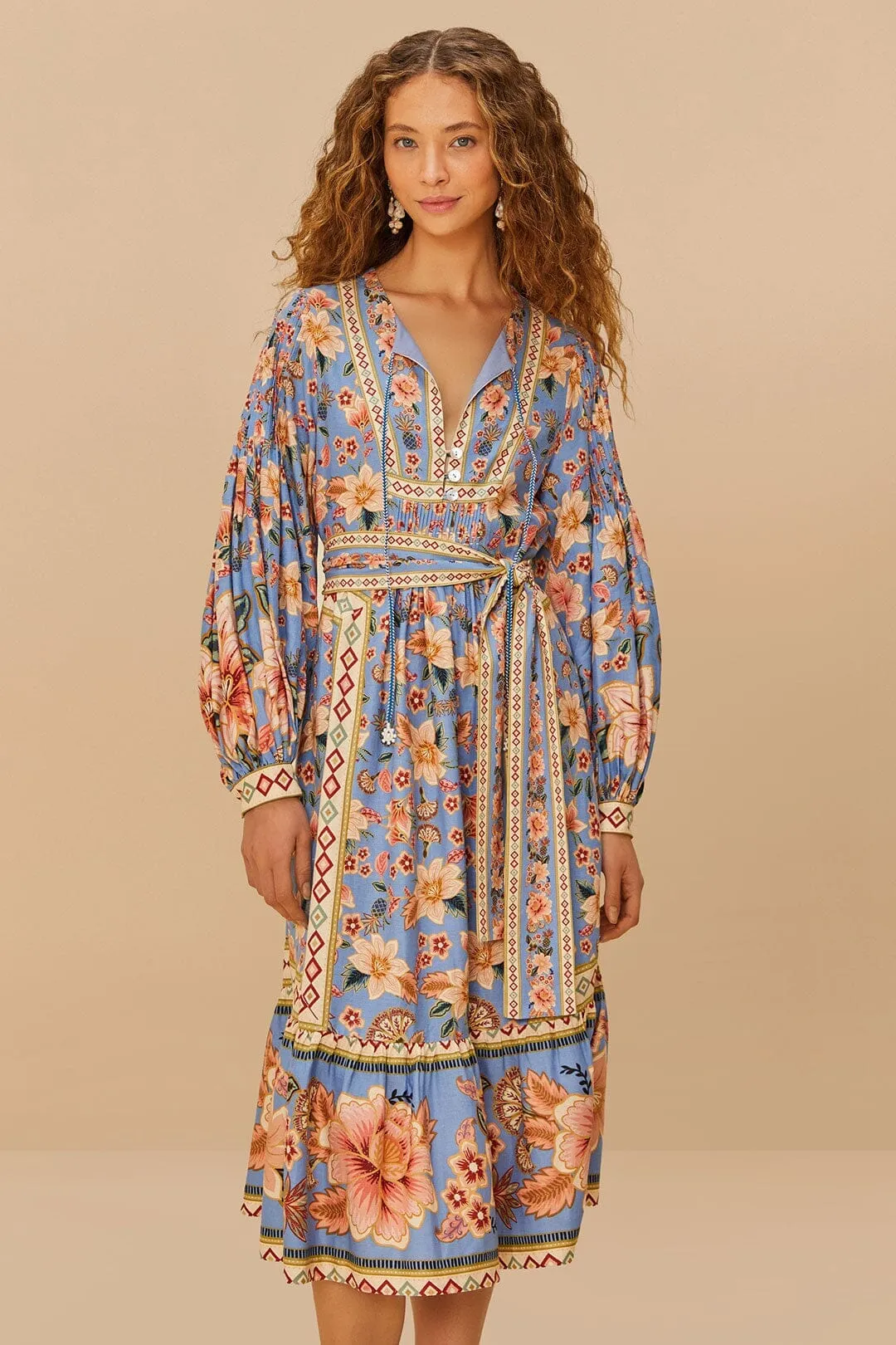 Playful and feminine dress Blue Superbloom Tapestry LENZING? ECOVERO? Euroflax?Midi Dress