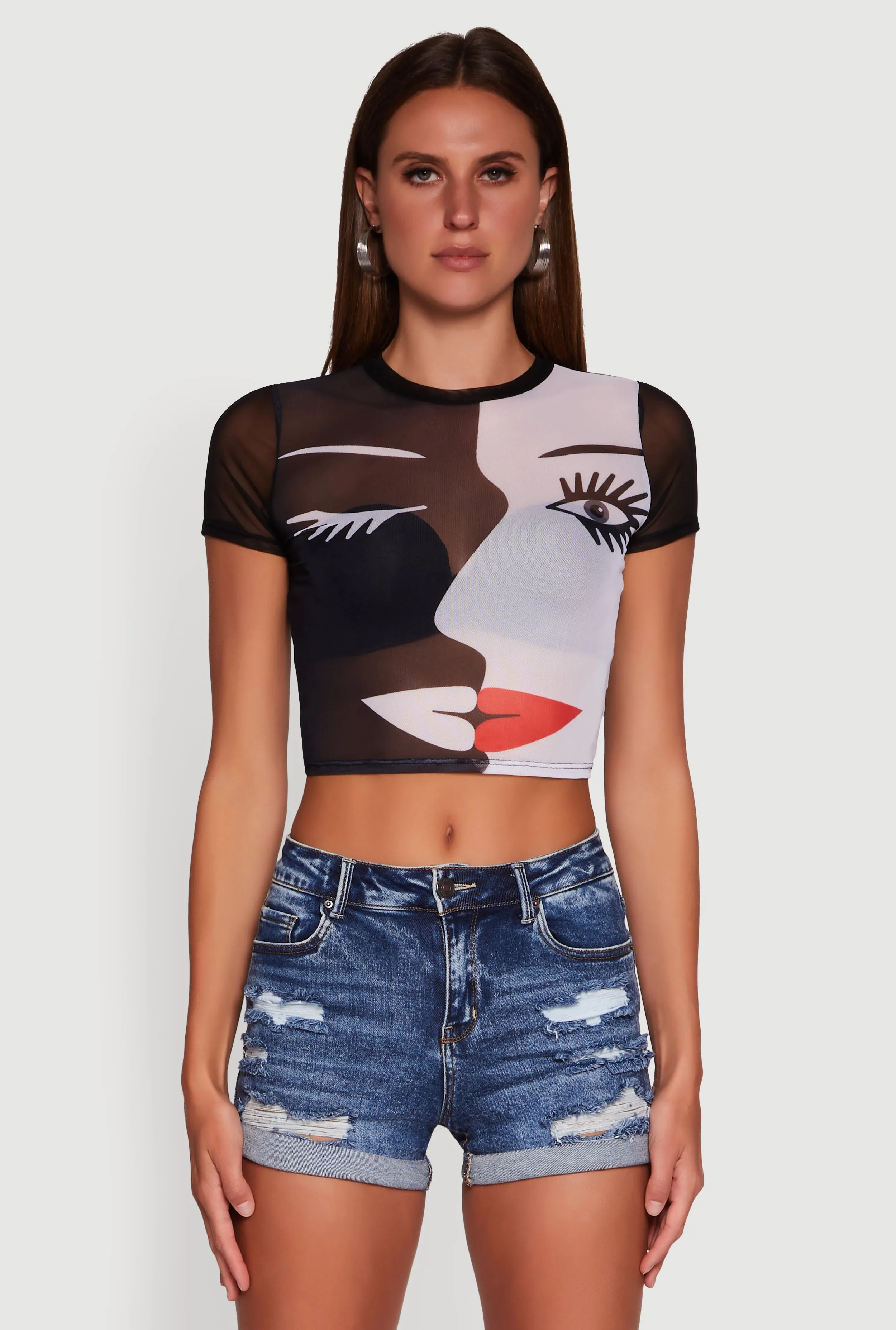 Eco Friendly Dyes Dual Face Graphic Mesh Crop Top