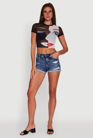 Wrinkle Resistant AllWeatherComfort Dual Face Graphic Mesh Crop Top