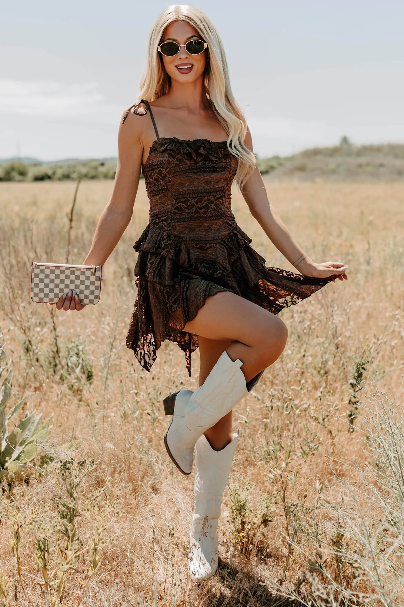Divine Energy Sleeveless Lace Mini Dress (Mocha) - Ships 9/25 City Star