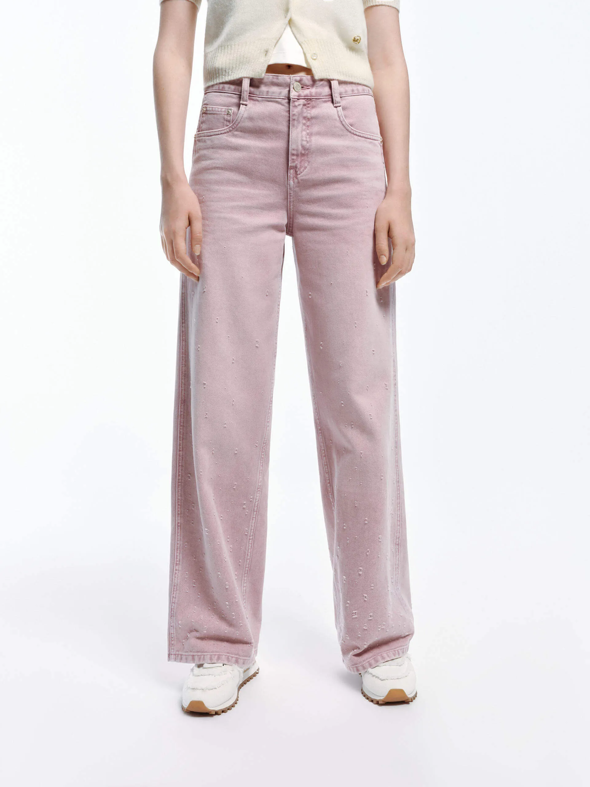 Distressed Straight Leg Jeans Earthy Modern Minimalist Office Wear Evening Stroll Stretch Breathable