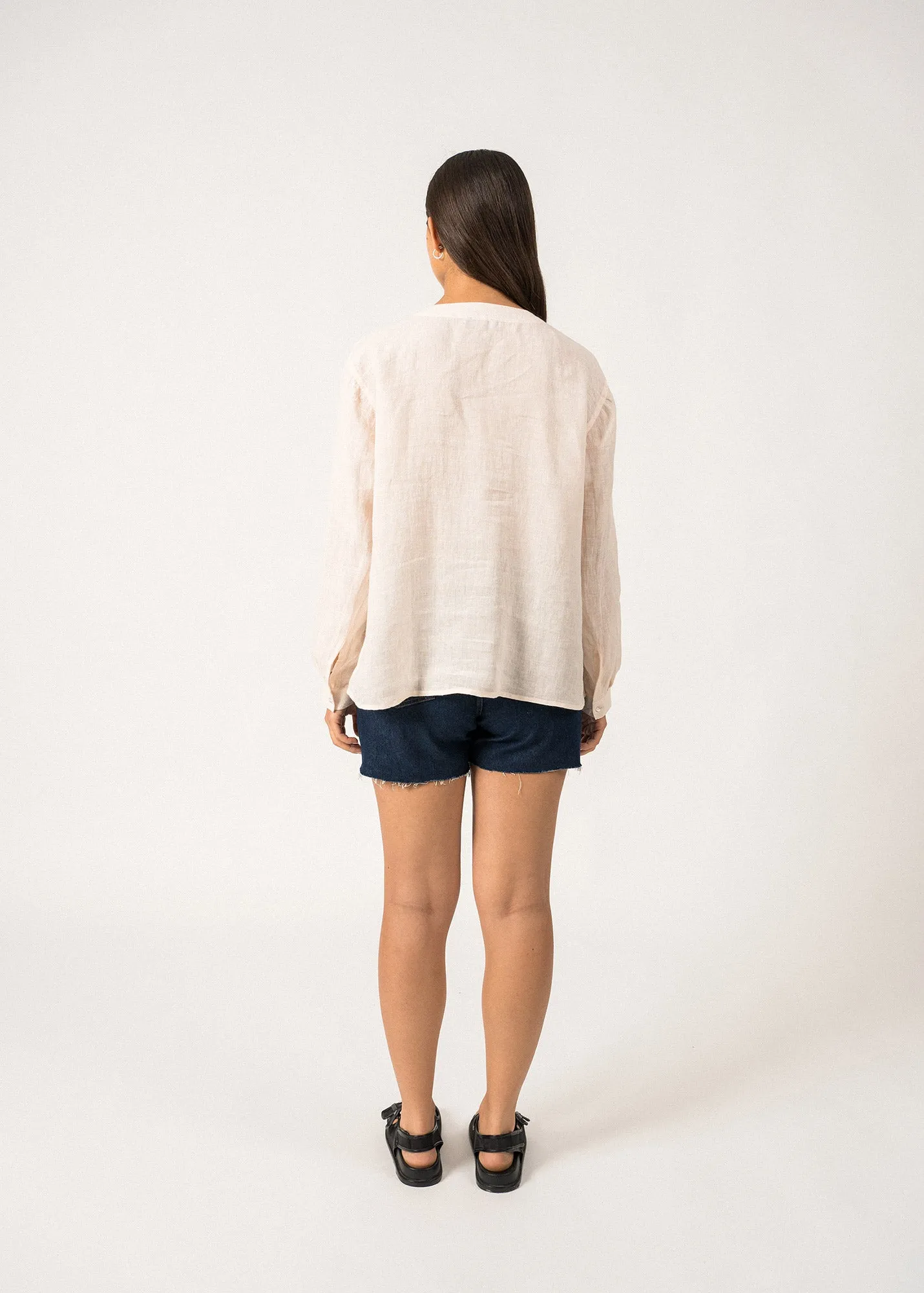 LAURENCE - Long Sleeved V-Neck Button Down Blouse (PALE PINK) Gentle Glow Water Soul