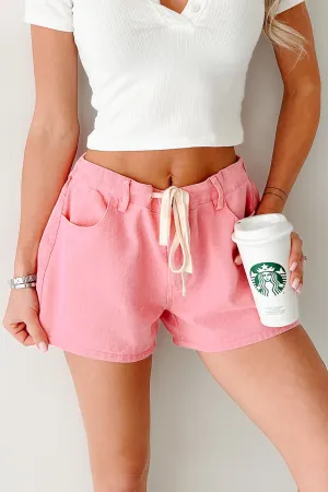Lowkey Lovely Drawstring Denim Shorts (Pink) Chill Style