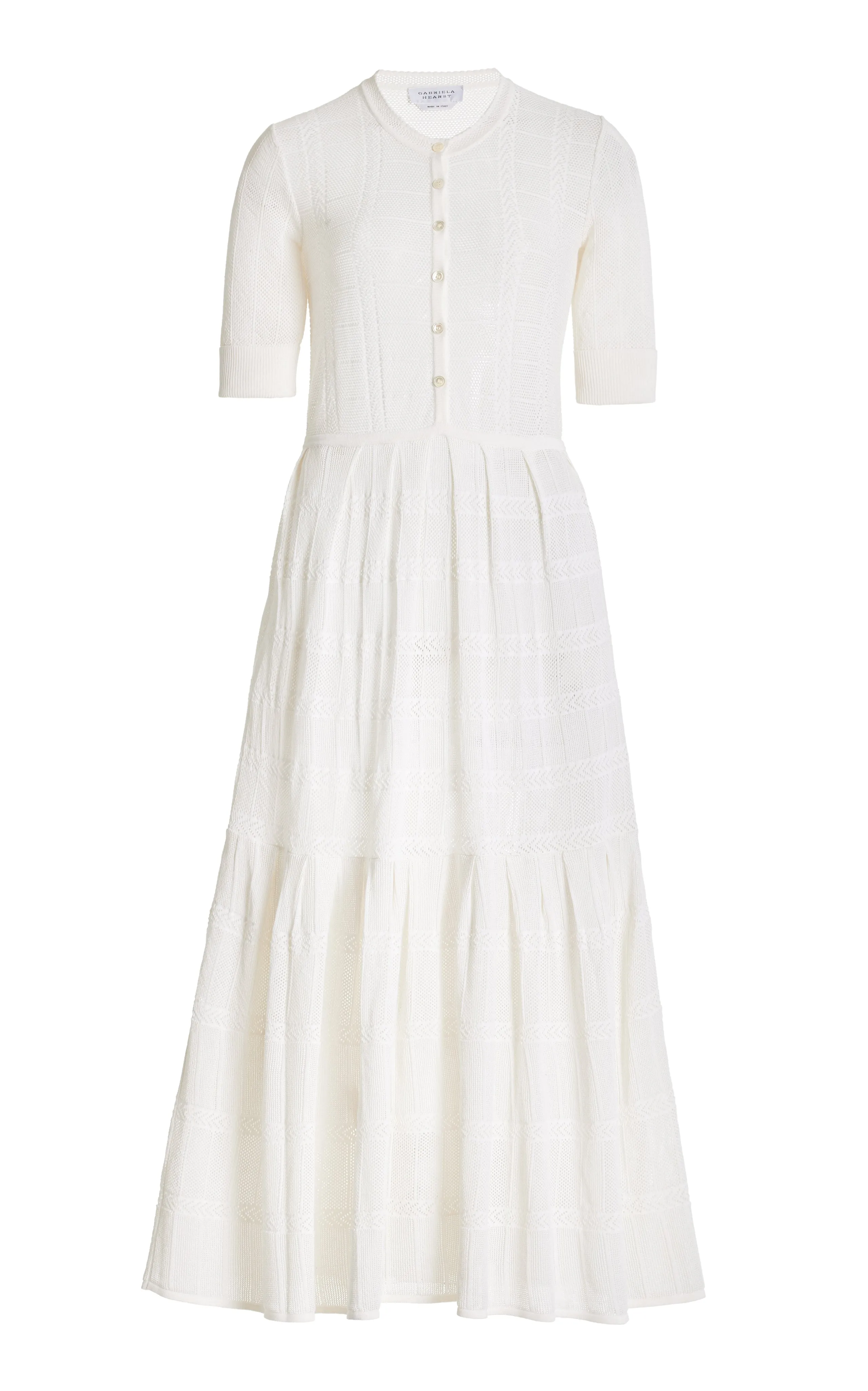 Iris Pointelle Knit Pleated Maxi Dress with Slip in Ivory Cotton Silk Photo Fit