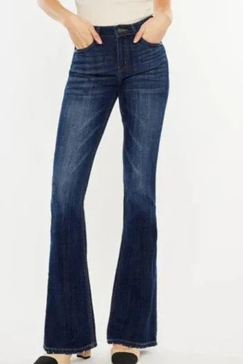 UVProtectionFabric Kan Can Mid Rise Dark Wash Gold Thread Flare Jeans