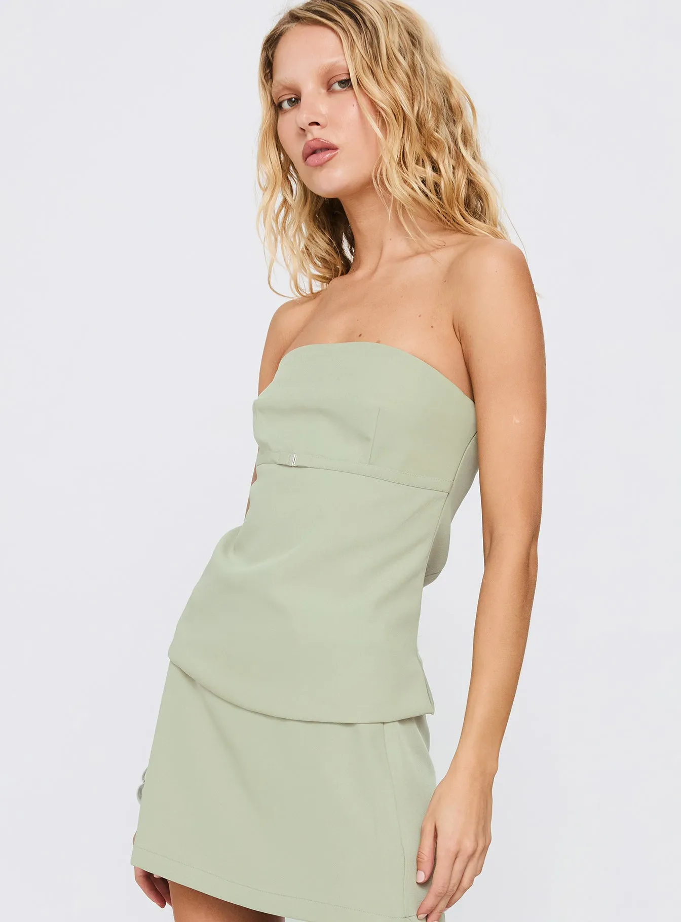 Irresistible Strapless Top Green DoubleStitched