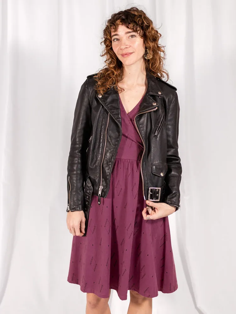 Callie 3/4 Sleeve Wrap Dress - Diamond Vine Dark Purple FlexibleFit HeavyDuty Zipper