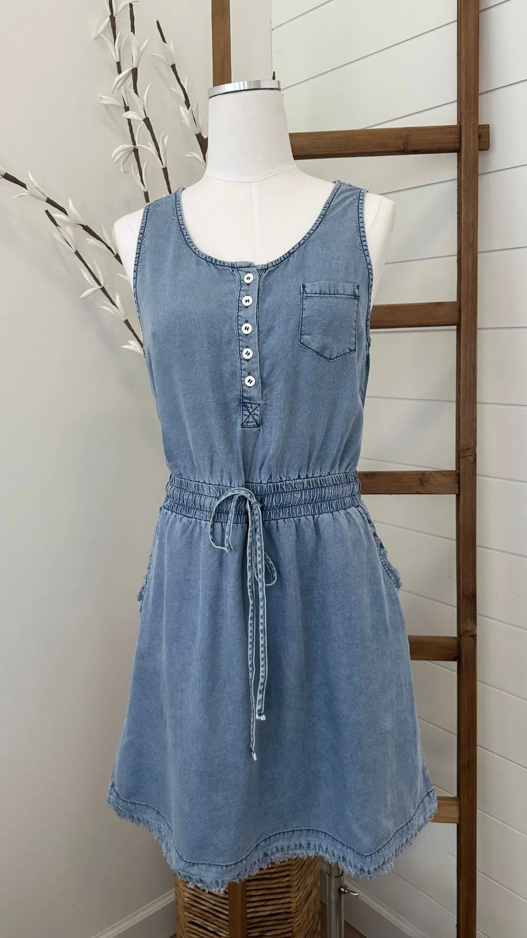Denim Henley Dress Recycled Fit LightweightTextile