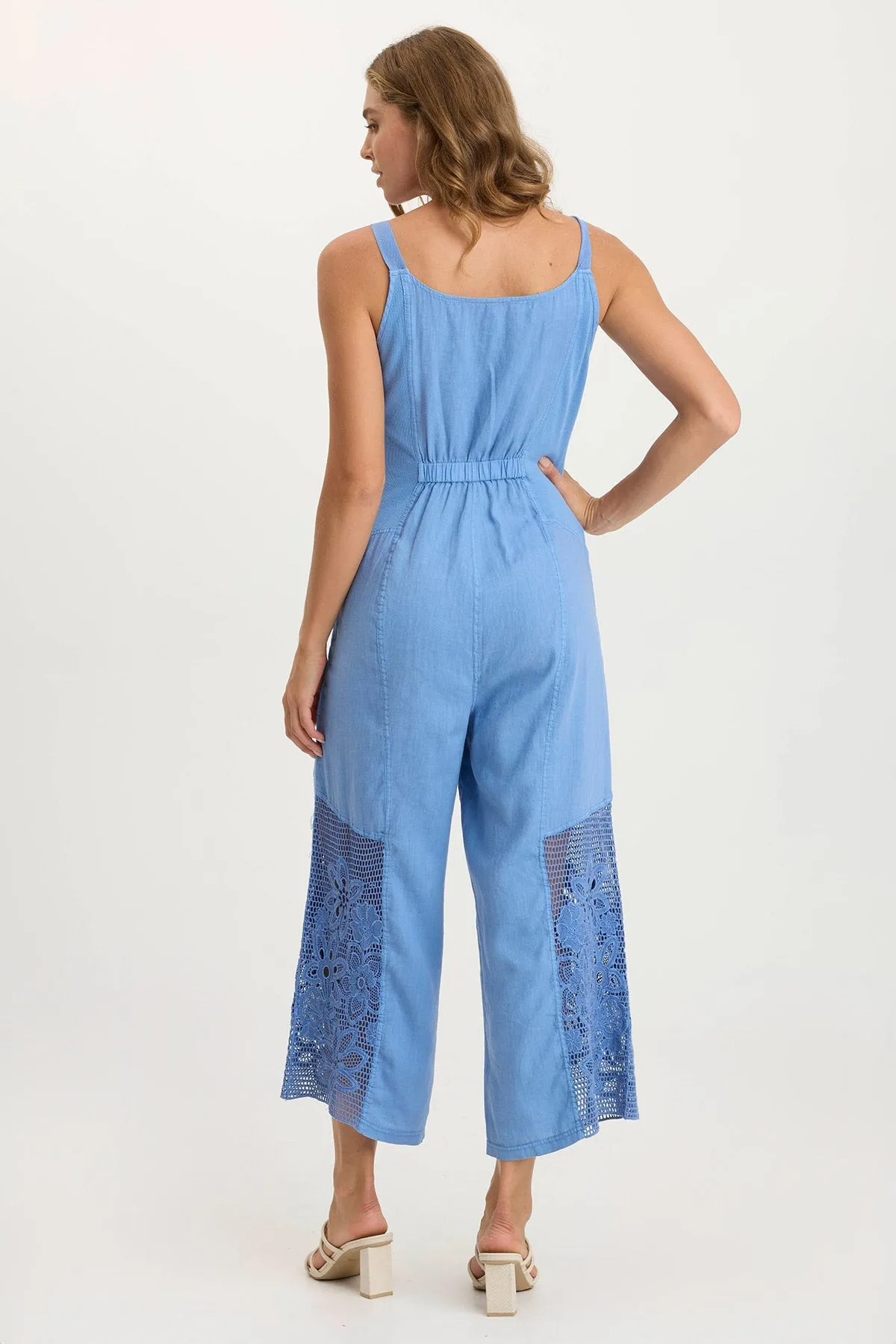 AntiSnagTechnology Nairi Linen/Crochet Mesh Contrast Jumpsuit